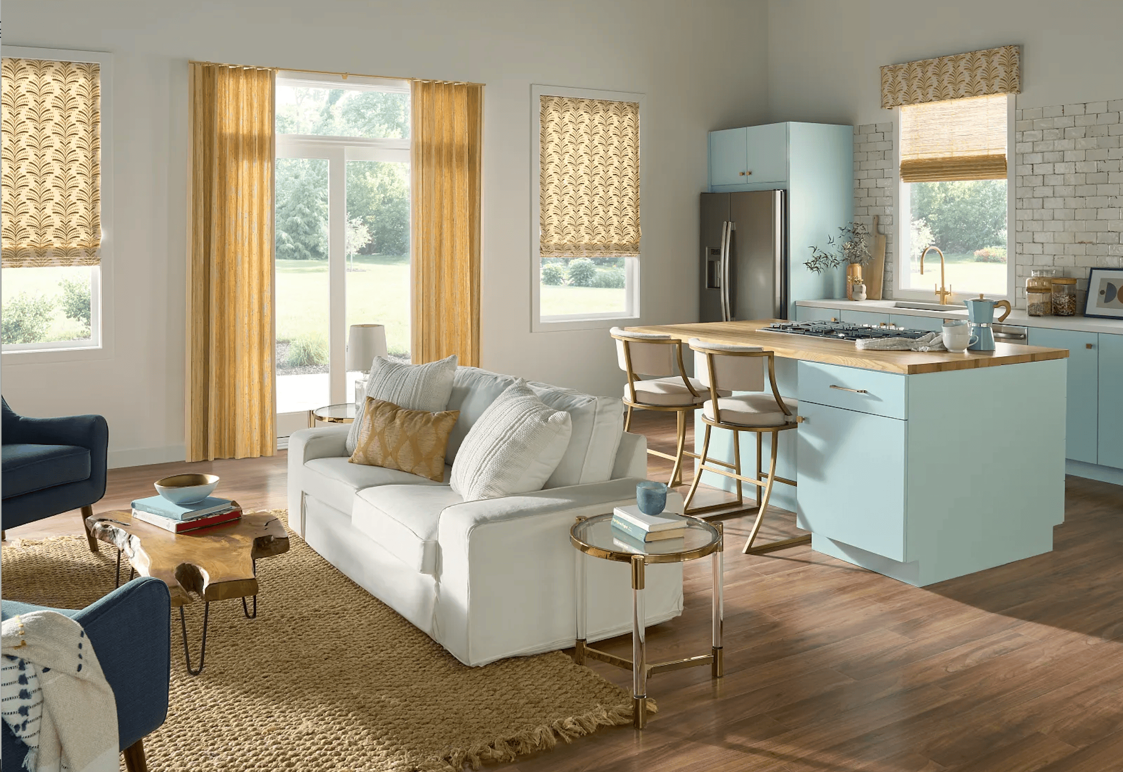 Custom motorized shades installed in a Chattanooga home featuring smart window treatment technology